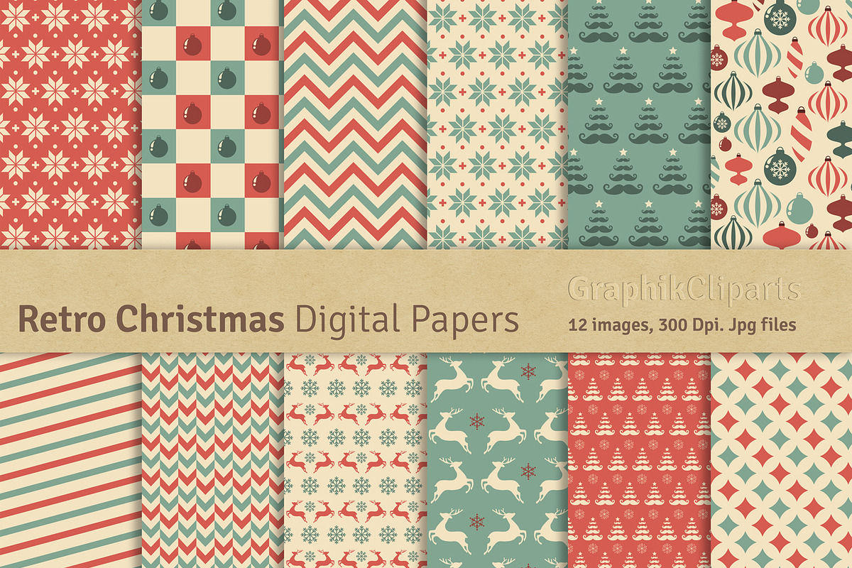 Retro Christmas Digital Papers