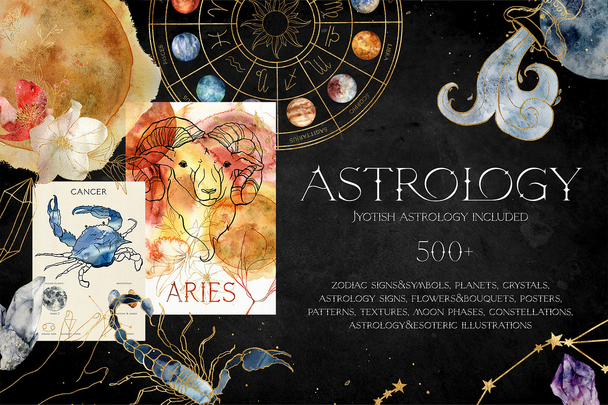 ASTROLOGY watercolor zodiac signs, a Decorative Illustration by Yuliya Derbisheva (Photo 1 of 17)
