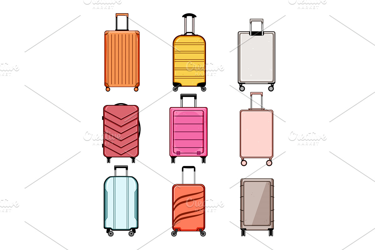 hard shell suitcase set cartoon, an Object Illustration by pikepicture