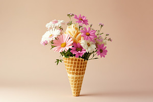 Waffle cone with spring and summer flowers, a Nature Photo by AlyaAnd