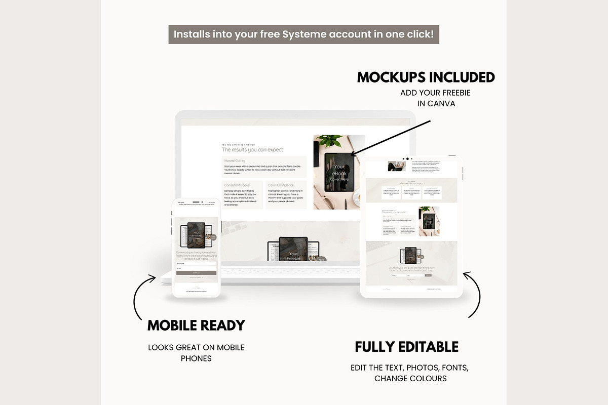Systeme.io Neutral Sands Lead Funnel, a Landing Page Template by Hayley's Digital Hub (Photo 4 of 10)