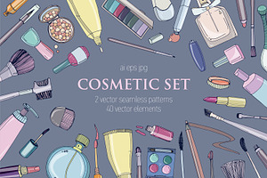 Set, seamless pattern with cosmetics, a Decorative Illustration by Good Studio