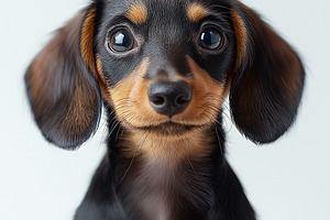 Adorable black and tan Dachshund puppy with big expressive eyes, showcasing a c, an Animal Photo by ImageMir