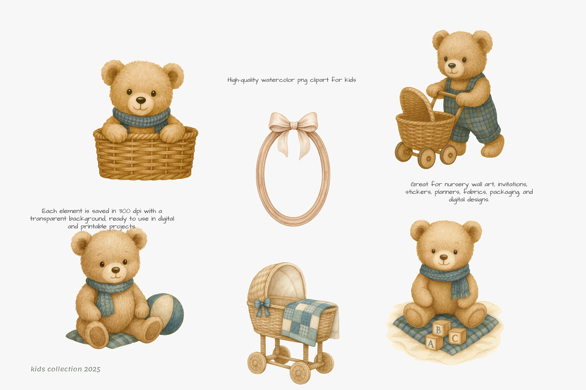 teddy bears and nursery clipart, a Decorative Illustration by Pink Studio Art (Photo 3 of 10)