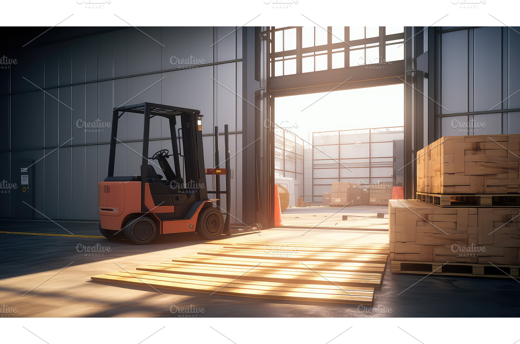 loading warehouse dock door ai, a Transportation Photo by pikepicture