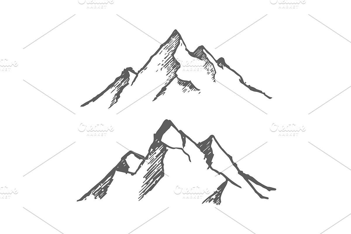 Mountains set. Hand drawn rocky peak, an Illustration by idimair
