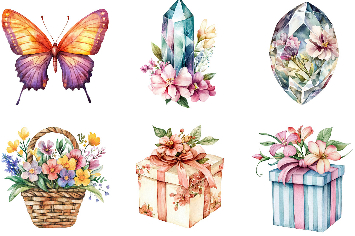 Watercolor Dark Blooms Clipart, an Illustration by Designking (Photo 3 of 5)
