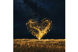 Golden heart shining over golden, an Illustration by Ylivdesign