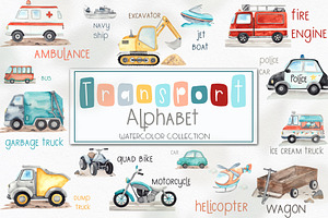 Watercolor Transport Alphabet