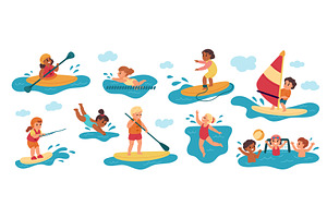 Kids water sports. Funny child, a Sport Illustration by YummyBuum
