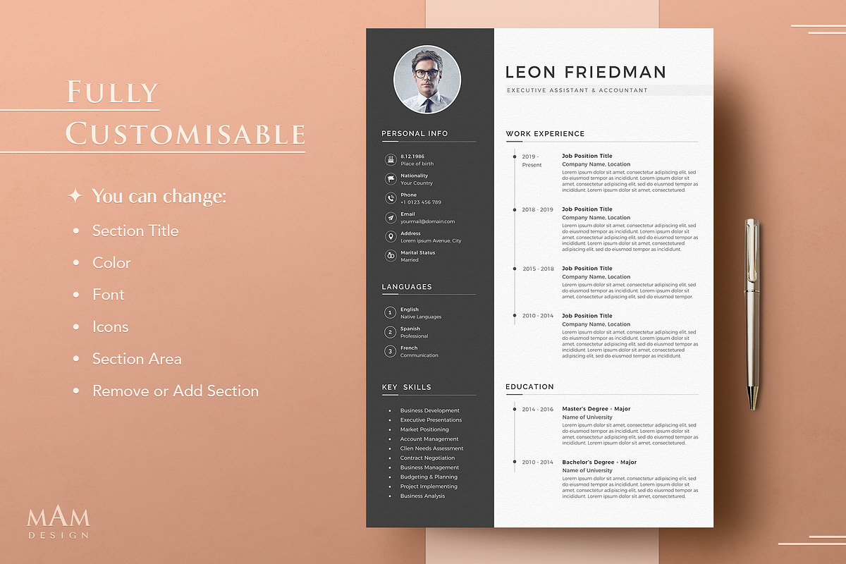 Modern Resume Template for Word, a Resume Template by MAM Design (Photo 6 of 10)
