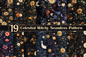 Celestial Floral Seamless Patterns, an Illustration by Dream Creation