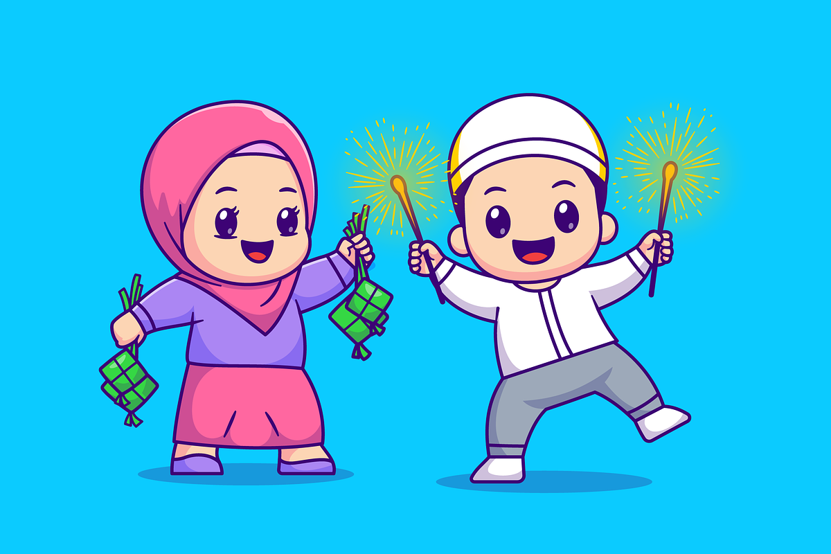 Cute Girl And Boy Moslem Eid Cartoon, a Person Illustration by Catalyst Labs (Photo 1 of 3)
