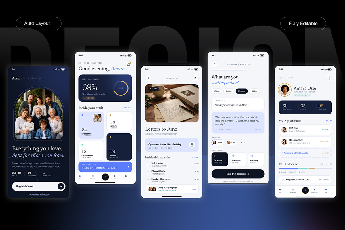 Arca – Digital Legacy Vault App, an UI Kit Template by Pitchlook.Studio (Photo 3 of 4)