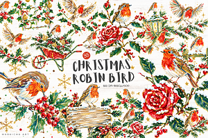 Frosted Christmas Robin Bird Clipart
