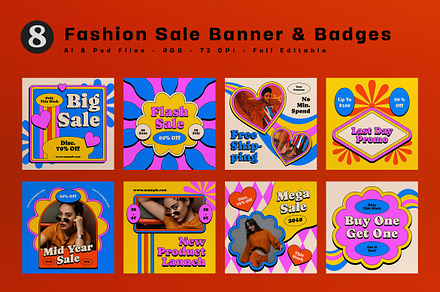 Blue Retro 1970s Fashion Sale Banner, an UI Kit Template by graphicook