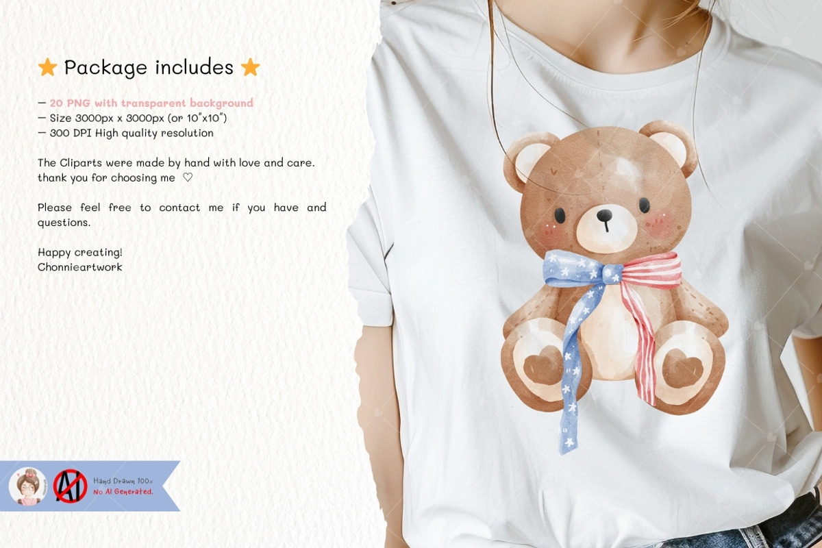 Coquette 4th of July Bear png, an Animal Illustration by Chonnieartwork (Photo 2 of 4)