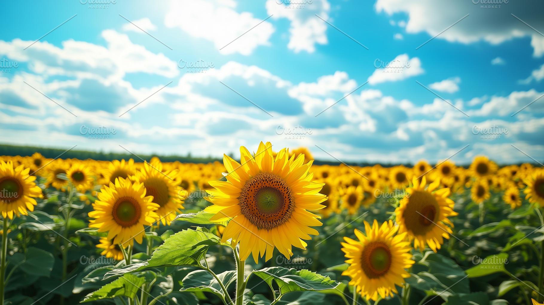 Vibrant sunflower field stretches to, a Nature Photo by MistyDay