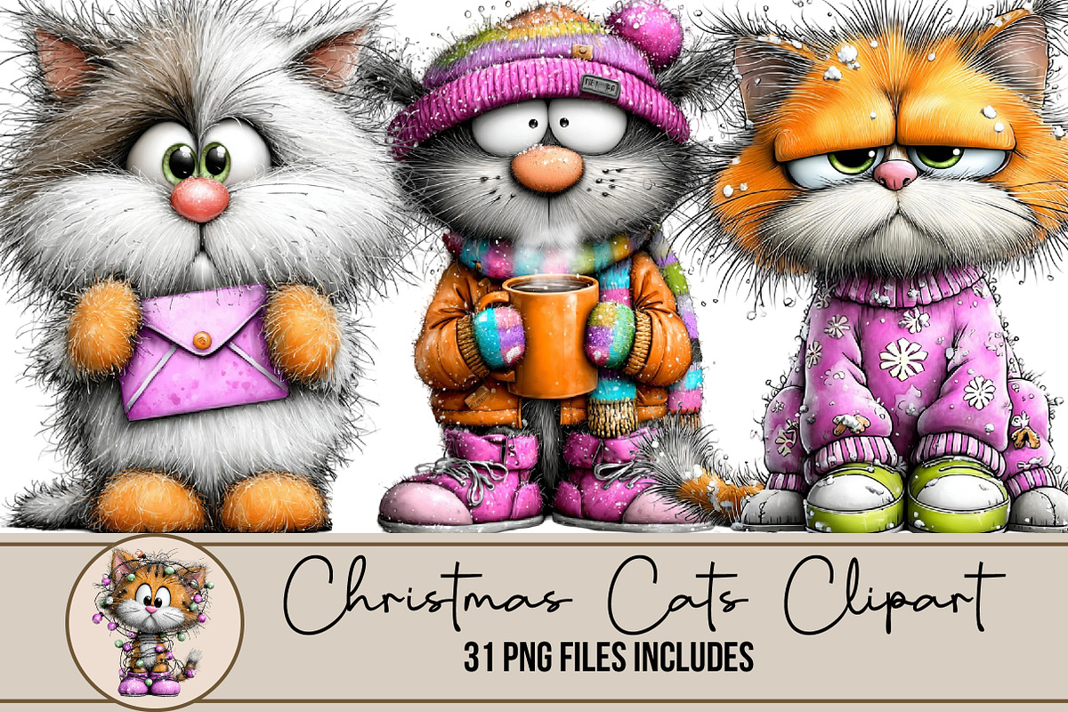 Christmas Cats Clipart, an Illustration by DreamArtGraphic (Photo 1 of 5)