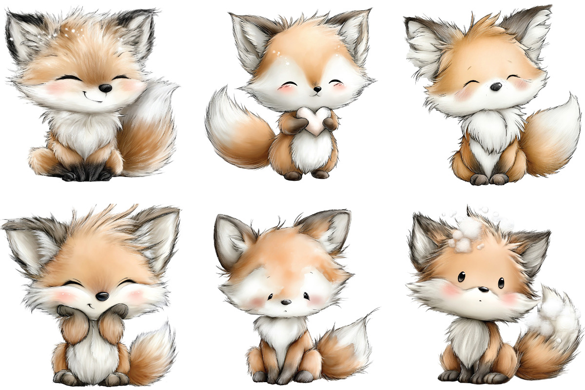 Watercolor Fox with Emotion Clipart, an Illustration by CraftArtStudio (Photo 3 of 6)