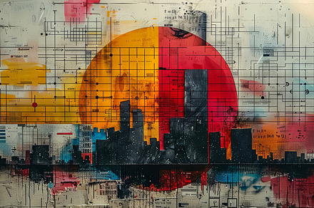 Contemporary Art Collage With Cityscape And Geometric Patterns, a Person Photo by AS photostudio