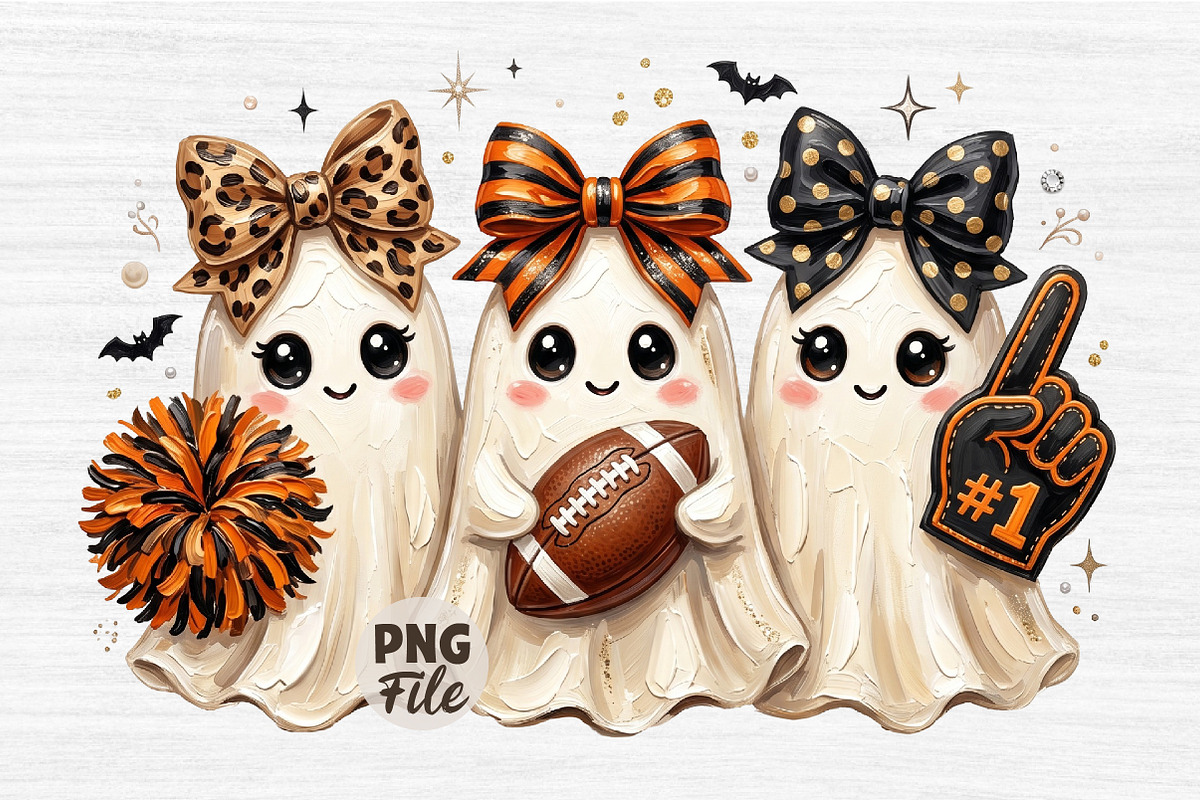 Preppy Football Halloween Ghost PNG, a Seasonal Illustration by Libby Wishes (Photo 1 of 3)