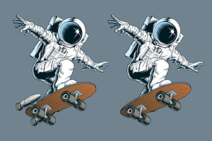 Astronaut Rides On Skateboard Vector