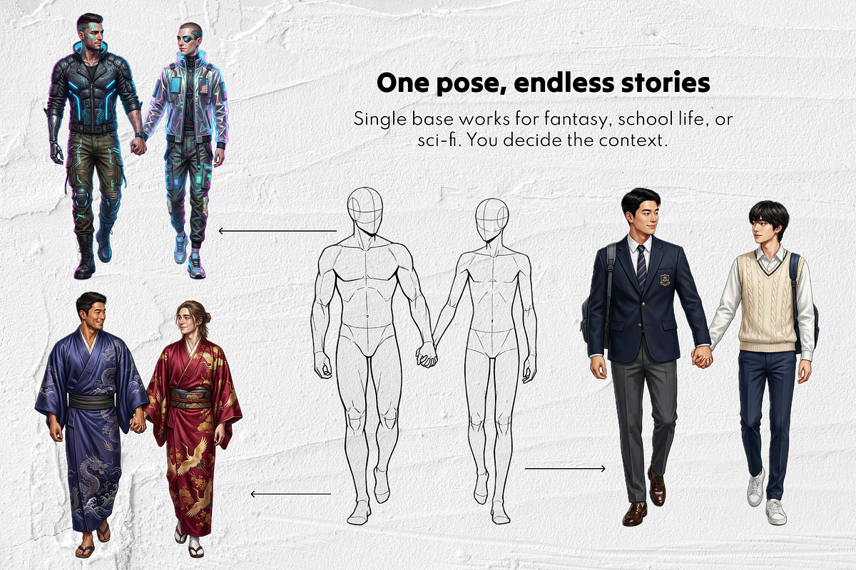 200+ BL Couple Poses Procreate Stamp, a Brush Add-On by Selentaori Studio (Photo 9 of 11)