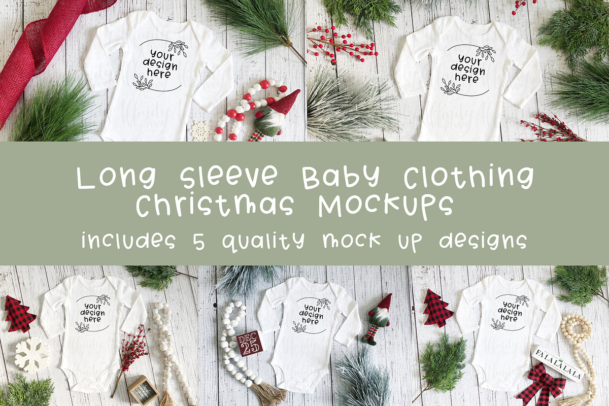 Christmas Baby Onesie Mockup Bundle, a Shirt Mockup by Affinity Grove (Photo 1 of 6)