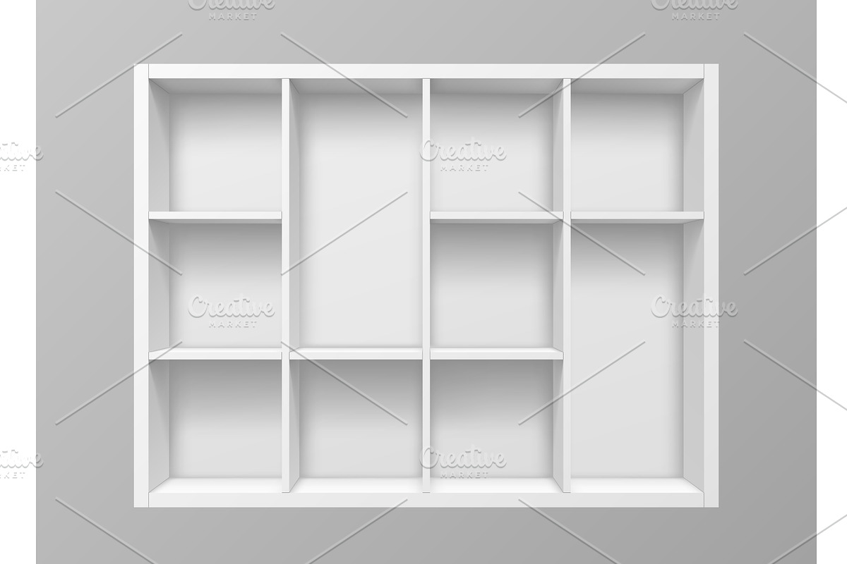 Isolated white empty bookshelf, an Object Illustration by Buch&Bee