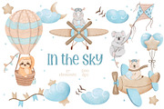In the sky, Cute Pilots Animals, an Animal Illustration by ArtGiftsStudio (Thumbnail 1 of 4)