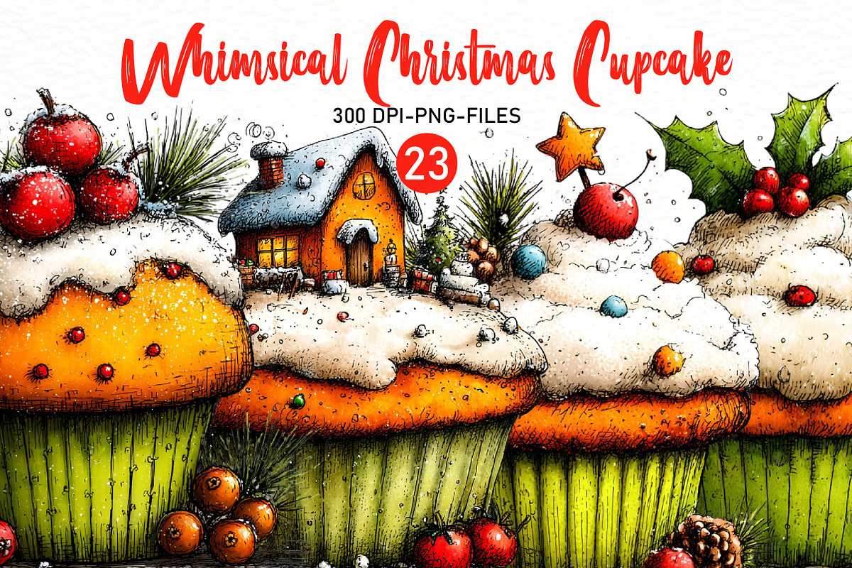 Whimsical Christmas cupcake Clipart, a Seasonal Illustration by Designworld (Photo 1 of 10)