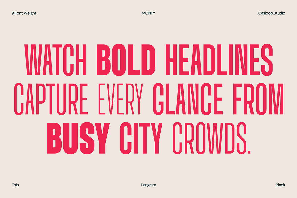 Monfy – Bold Condensed Typeface, a Sans Serif Font by Casloop Studio (Photo 2 of 10)