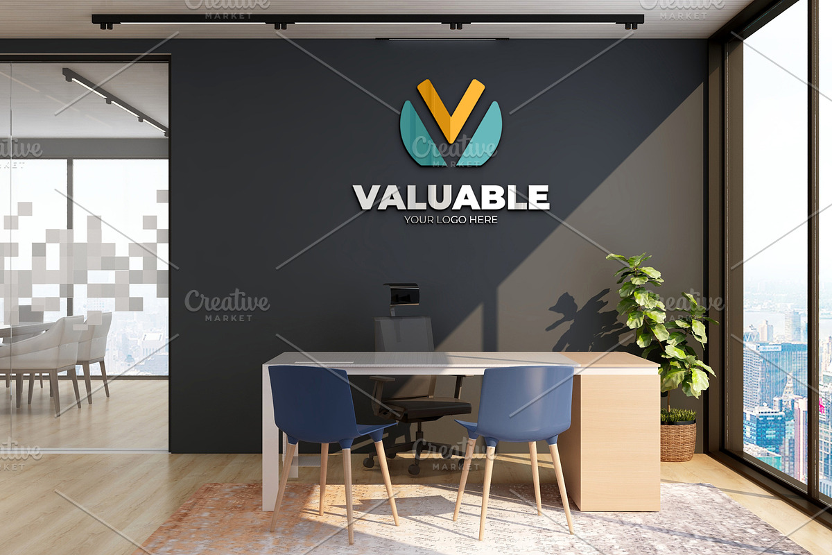 PSD Office Scene Modern Wall Mockup, a Product Mockup by Ayy (Photo 13 of 17)