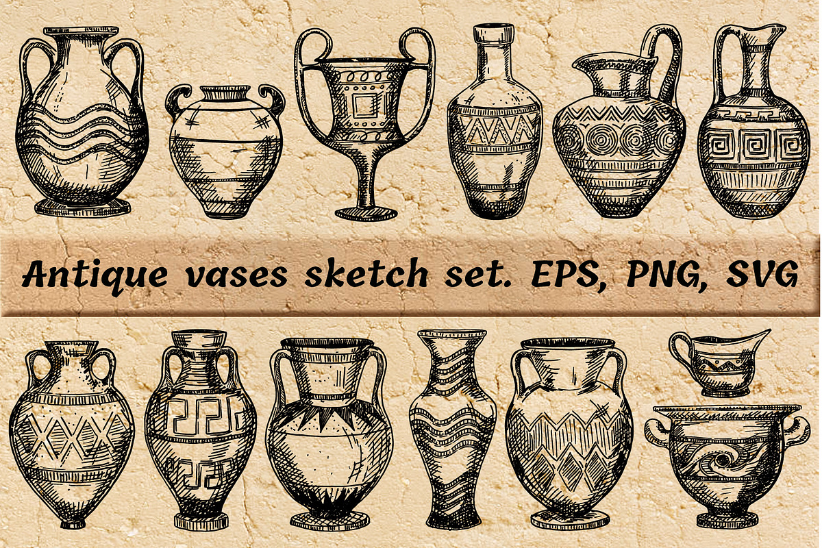 Antique Greek vases set. Sketch, an Object Graphic by Live line (Photo 2 of 3)