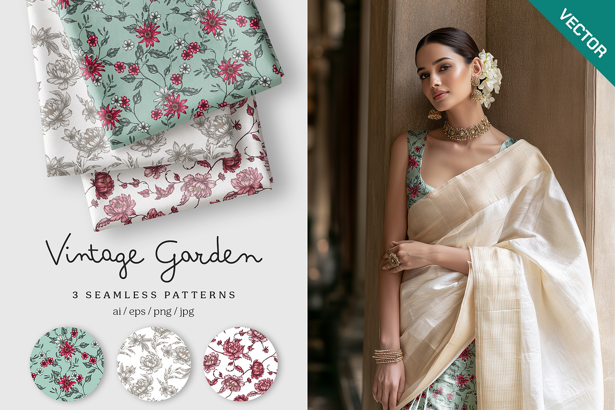 Vintage garden seamless pattern set, a Pattern Graphic by Momosama Studio (Photo 1 of 5)
