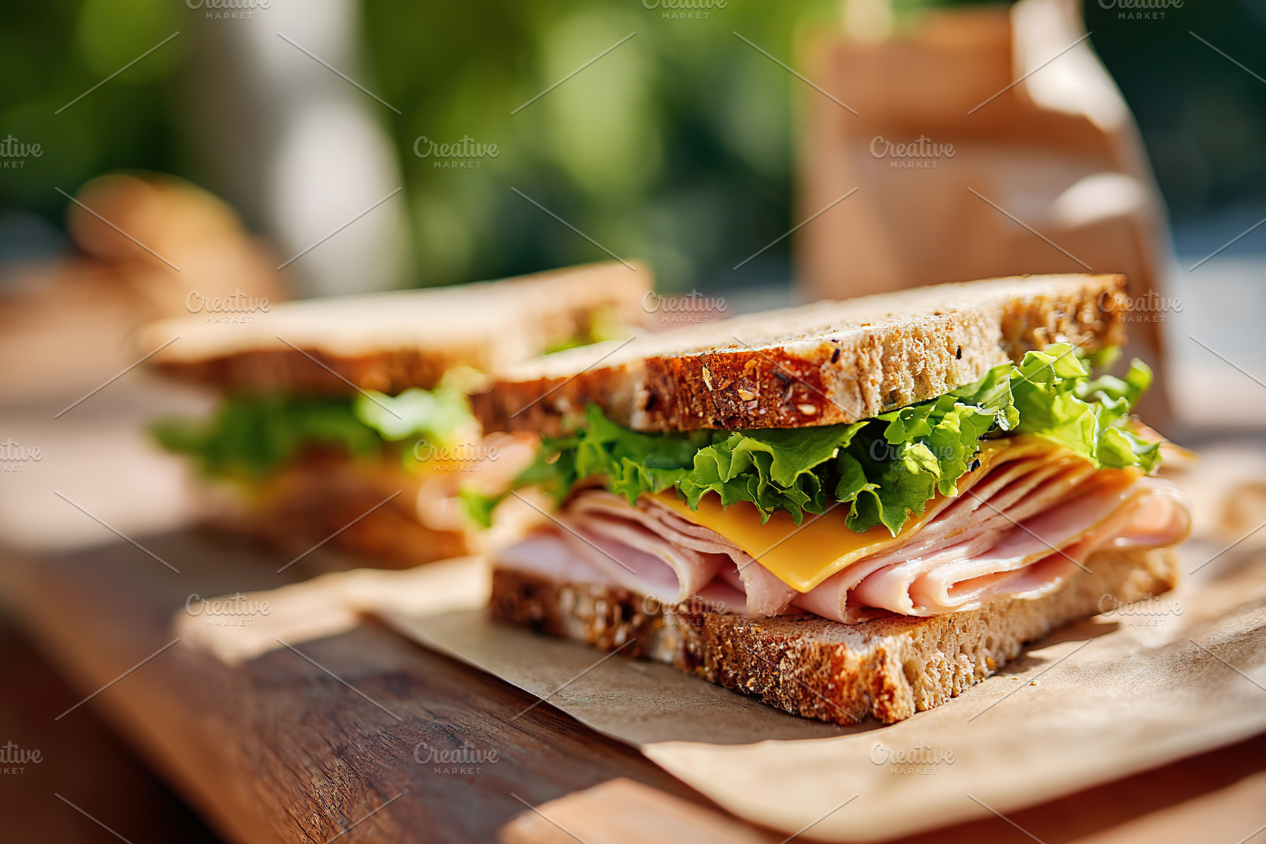 Delicious ham and cheese sandwiches prepared for a picnic at the park in the af, a Photo by AlyaAnd