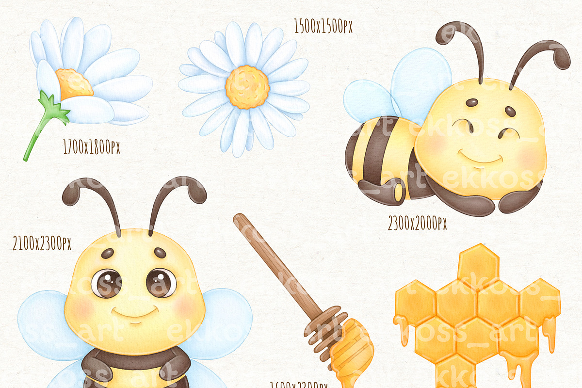 Cute Honey Bee Watercolor Clipart, an Illustration by ekossa_art (Photo 4 of 5)
