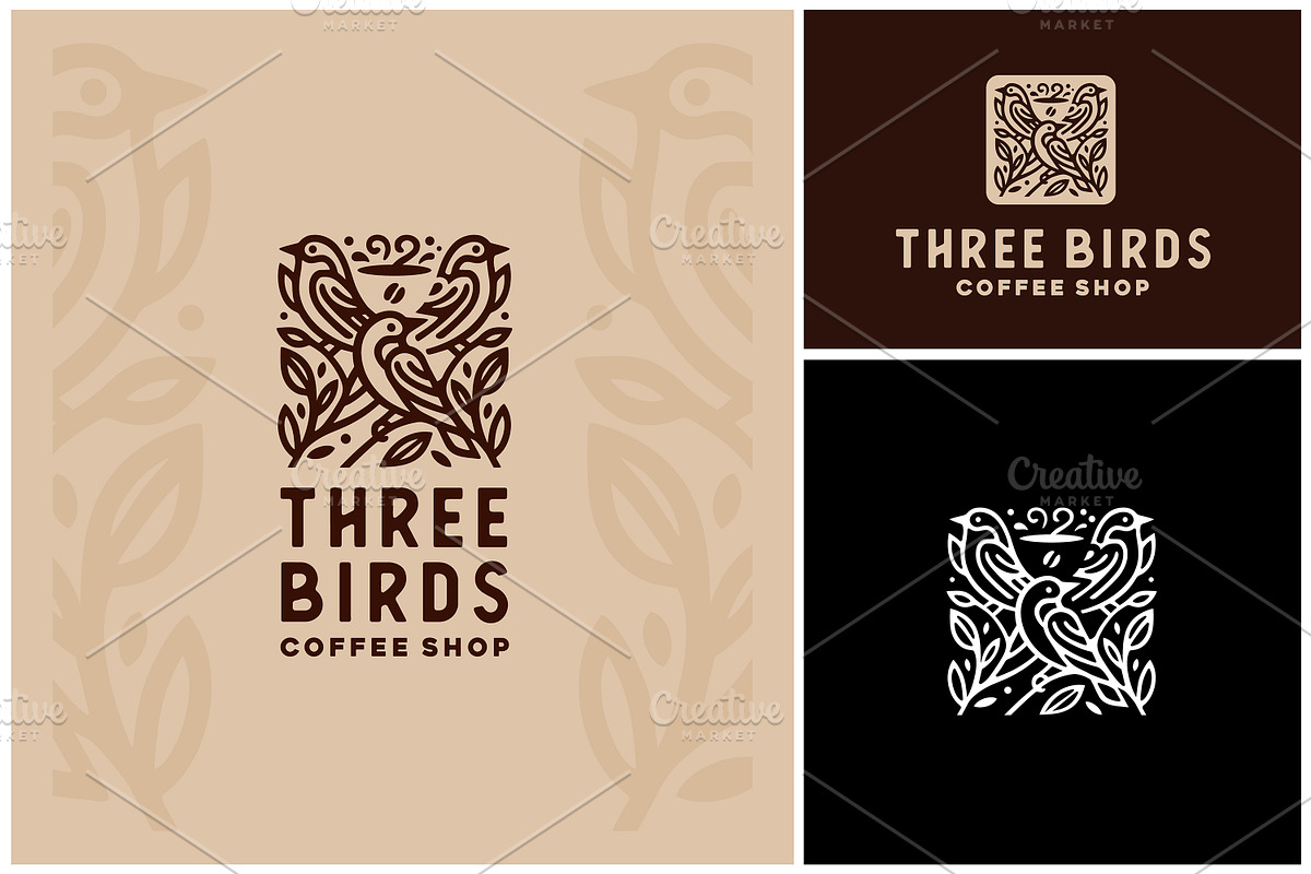 Leaves Birds Coffe Cup Mug Cafe Logo, a Branding & Logo Template by Enola99d