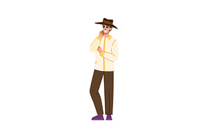 Smiling farmer wearing hat and, an Animal Illustration by pikepicture