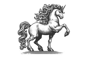 Majestic Rearing Unicorn Engraving