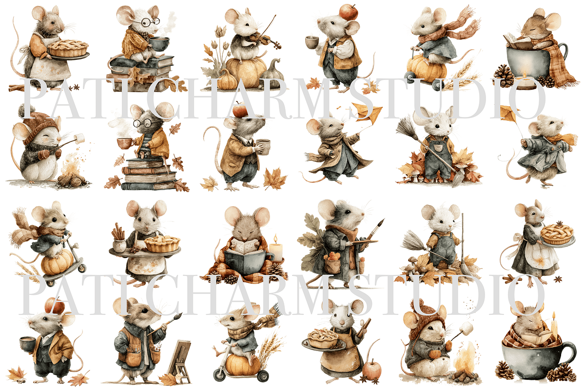 40 Autumn Mouse Clipart, an Animal Illustration by Pati Charm Studio (Photo 2 of 9)
