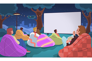 Outdoor cinema theater. Night movie, an Illustration by Stock-Smart-Start