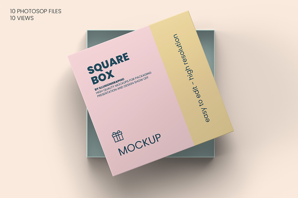 Square Box with Lid Mockups 10 Views, a Packaging Mockup by Illusiongraphic (Photo 8 of 21)