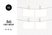 4x6 cards mockup with clothespins, a Print Template by Dorado Stock (Thumbnail 1 of 3)