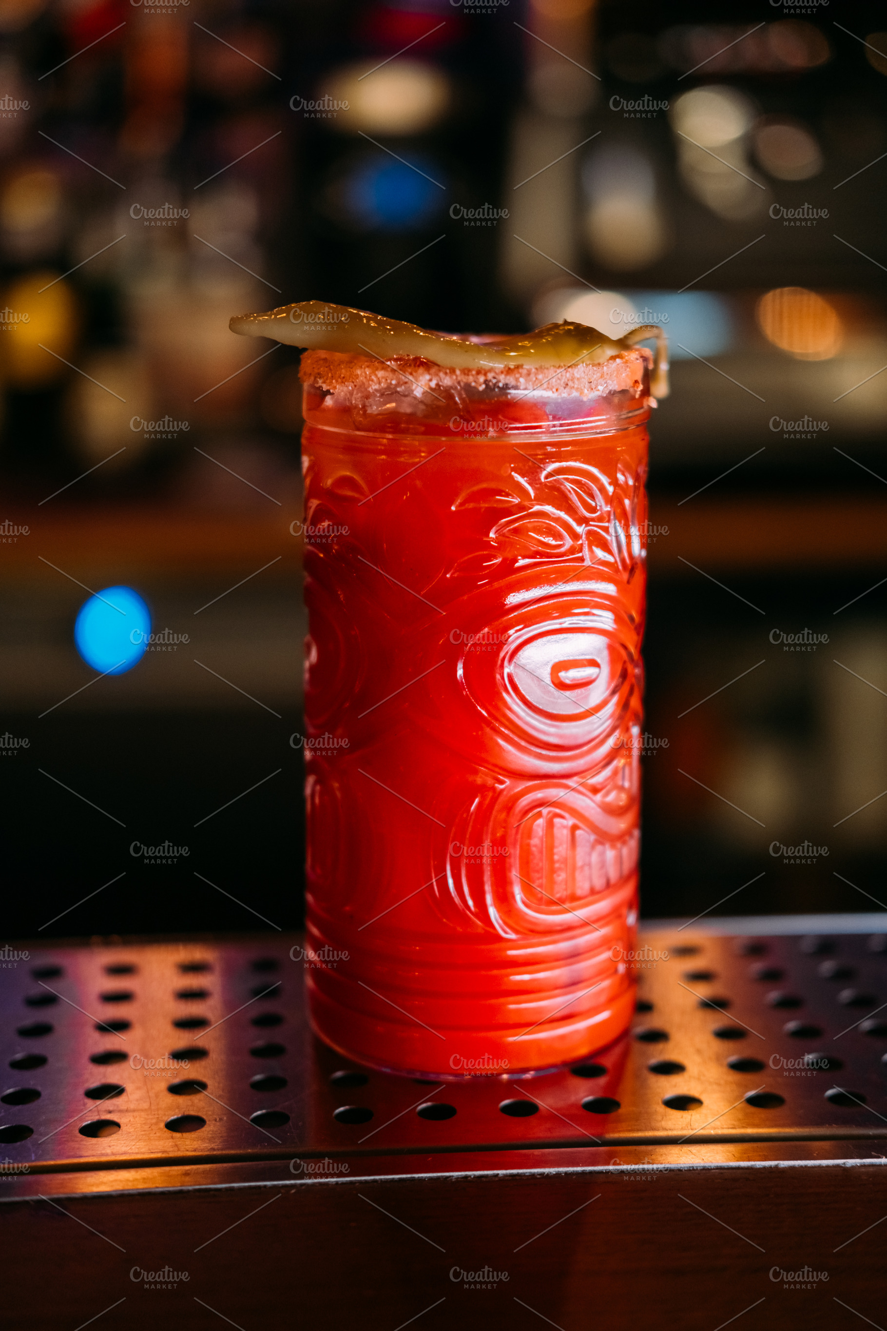 Cocktail spicy bloody mary chili pod glass pub, a Food & Drink Photo by Photo Drive Studio