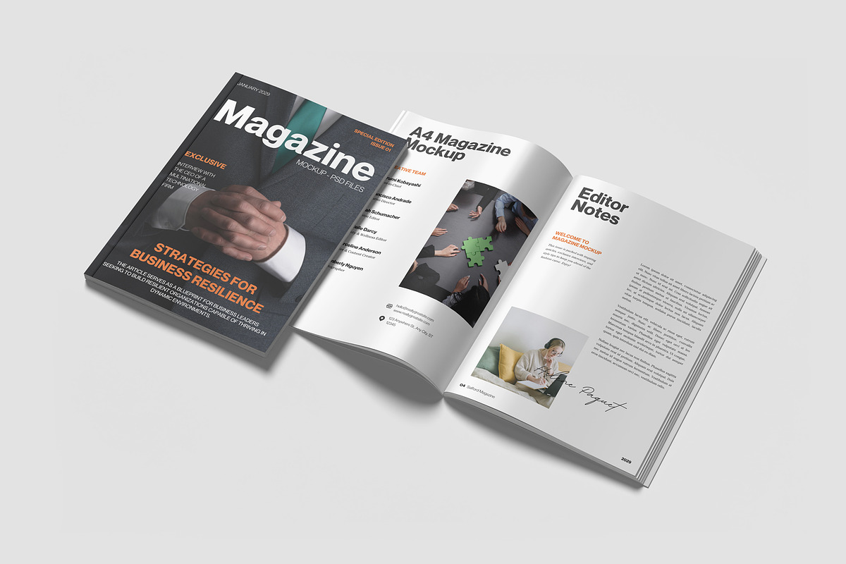 A4 Magazine Mockup Kit, a Books & Magazine Mockup by graphiccrew (Photo 11 of 16)