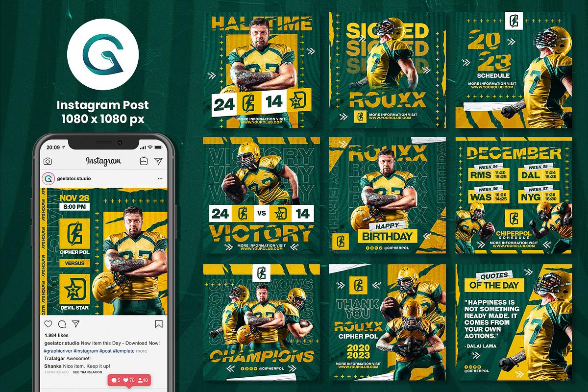 American Football Social Media Pack, a Social Media Template by Geelator Studio (Photo 2 of 5)