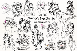 Whimsical Mother's Day Line Art Set