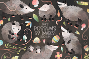 Watercolor Possums Clipart, an Animal Illustration by DigitalArtsi (Thumbnail 1 of 3)